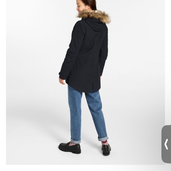 NWT 100% Organic Cotton L.L. Bean Black Coat Parka Removable Faux Fur Trim Hood - Picture 11 of 11